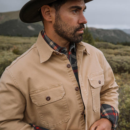 Men Jackets Stetson Camel Stretch Canvas Shirt Jacket Brown