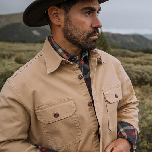 Men Jackets Stetson Camel Stretch Canvas Shirt Jacket Brown