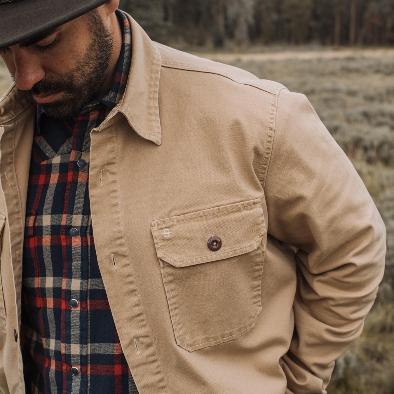 Men Jackets Stetson Camel Stretch Canvas Shirt Jacket Brown