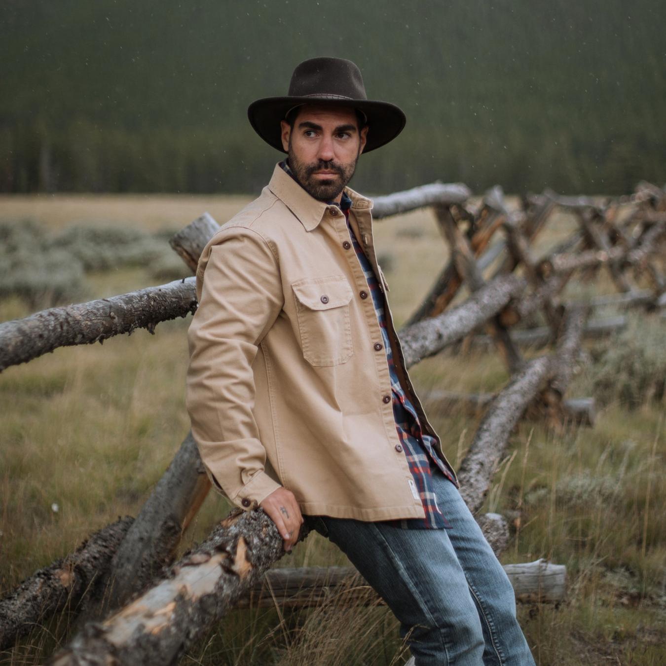 Men Jackets Stetson Camel Stretch Canvas Shirt Jacket Brown
