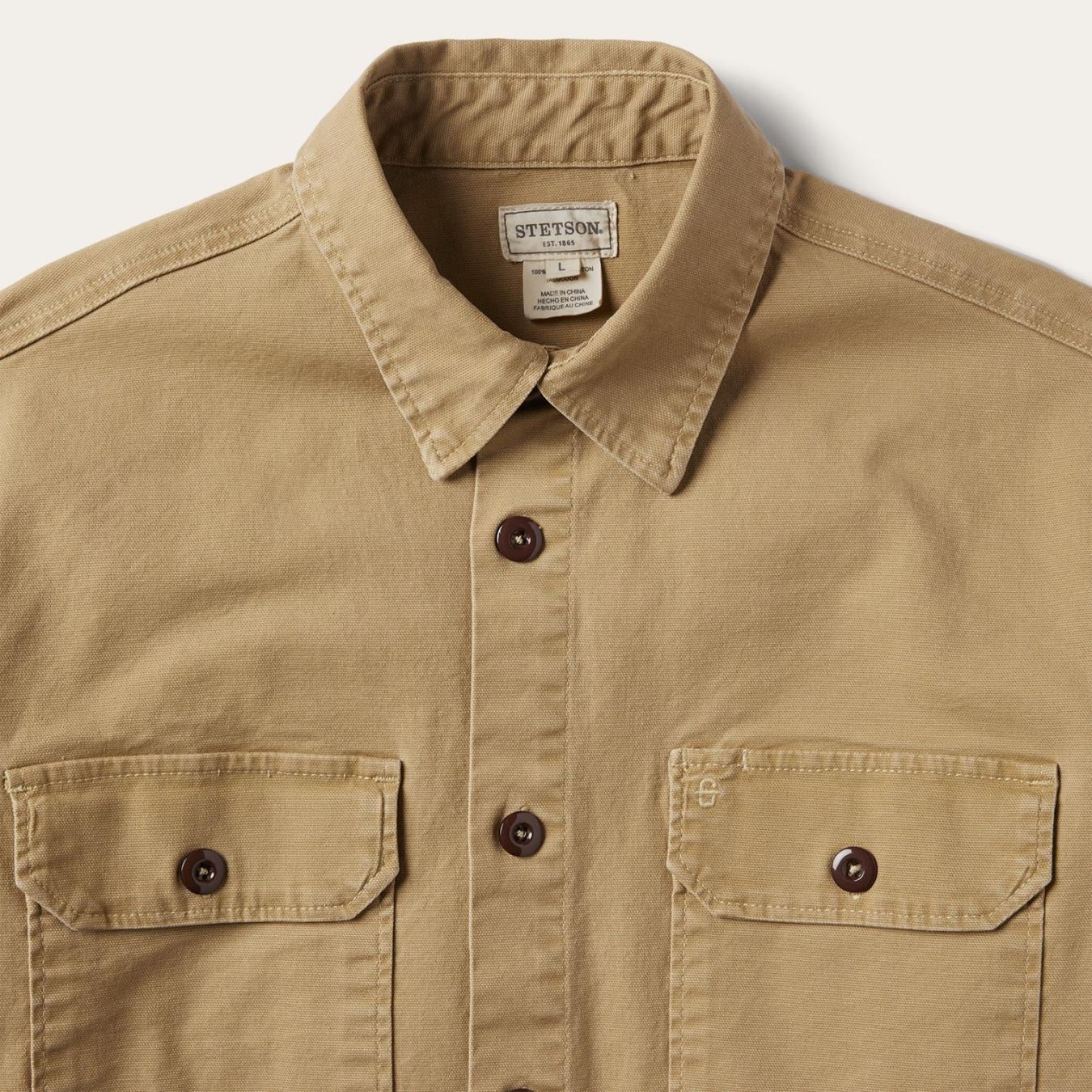 Men Jackets Stetson Camel Stretch Canvas Shirt Jacket Brown