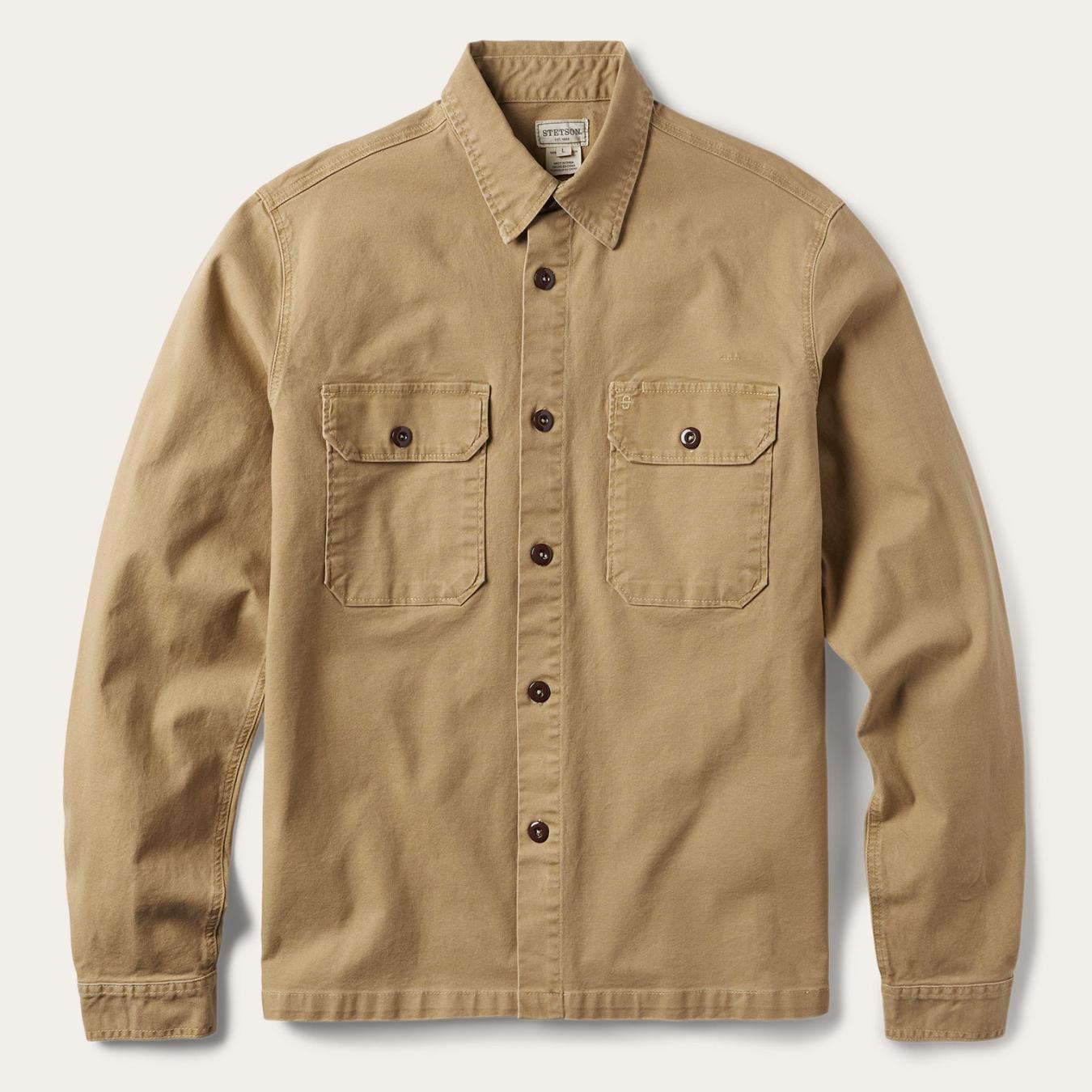 Men Jackets Stetson Camel Stretch Canvas Shirt Jacket Brown