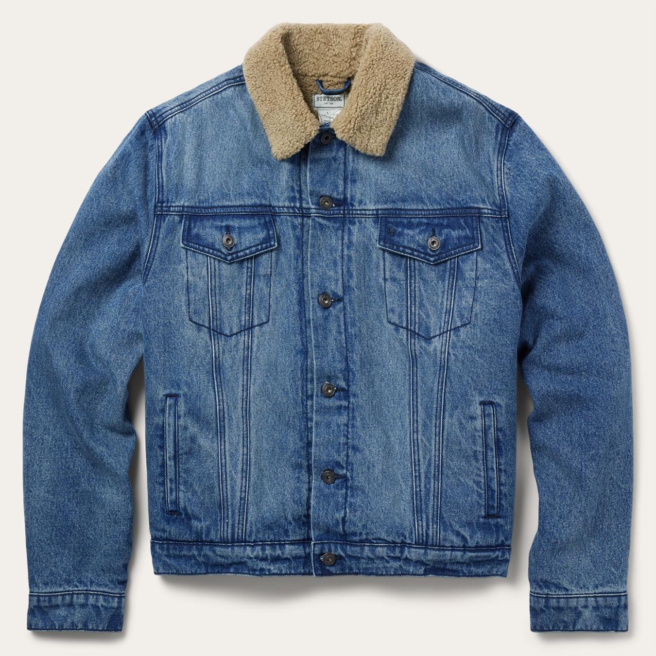 Men Jackets Stetson Denim Sherpa Jacket Blue