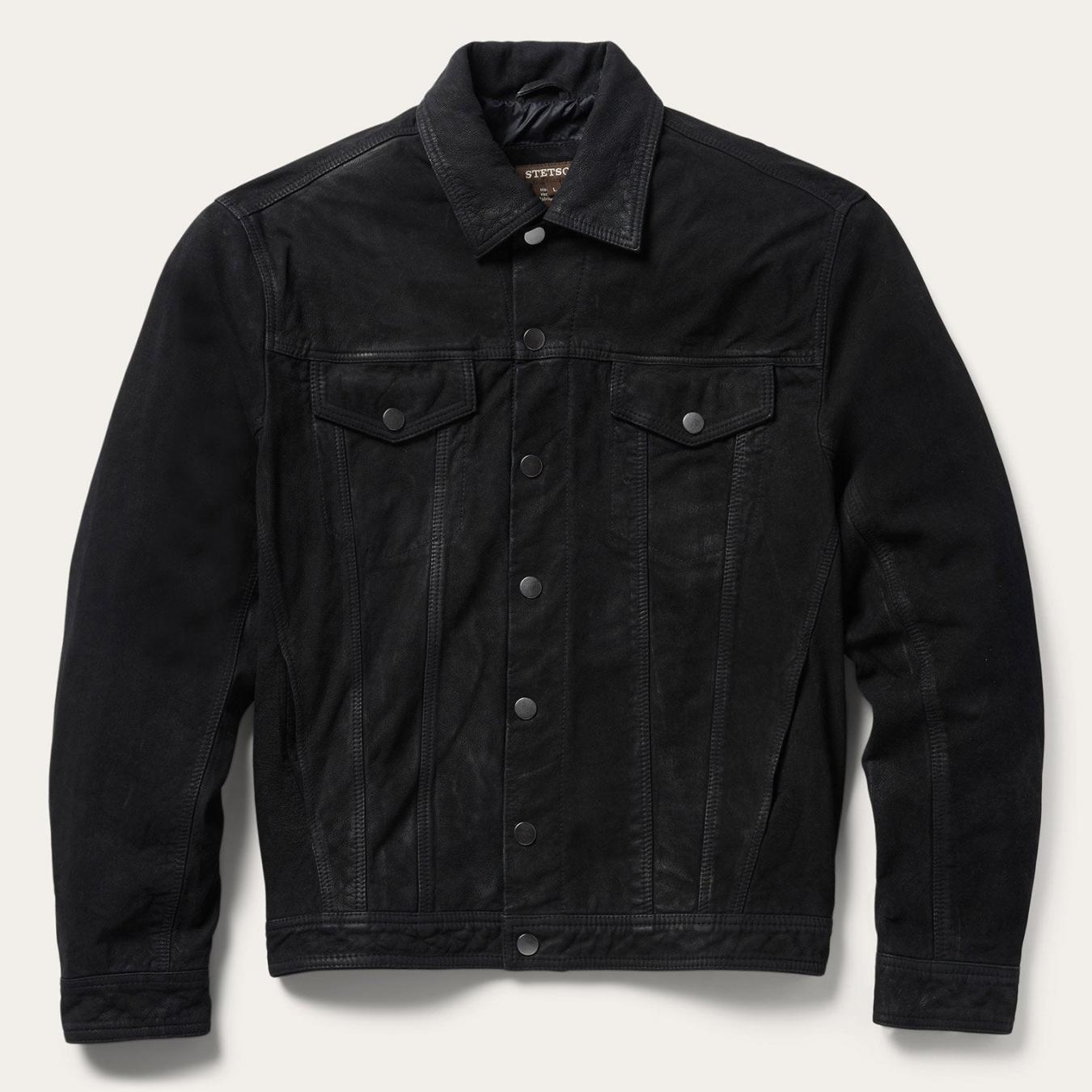 Men Jackets Stetson Leather Jean Jacket Black