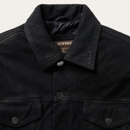 Men Jackets Stetson Leather Jean Jacket Black