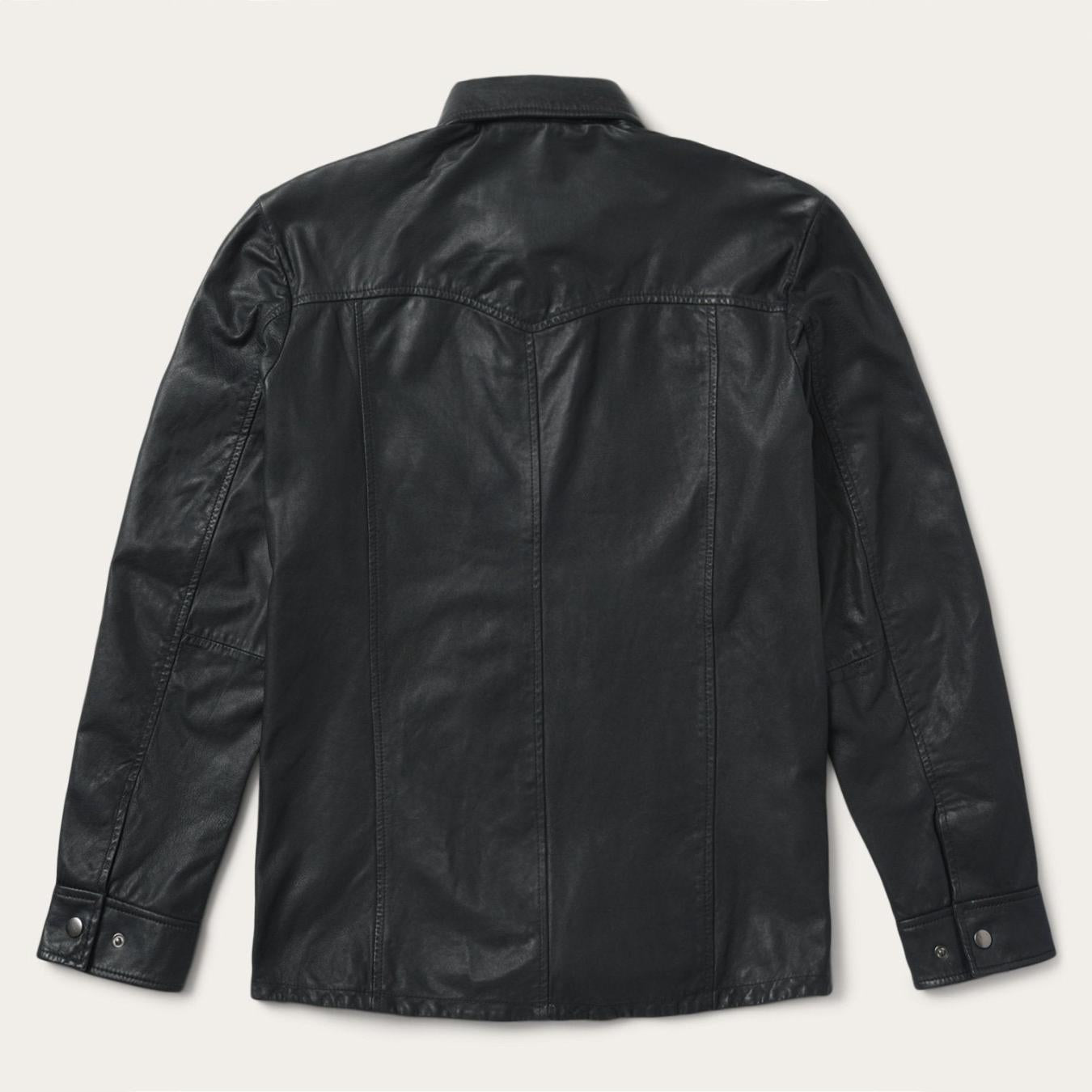 Men Jackets Stetson Leather Western Shirt Jacket Black