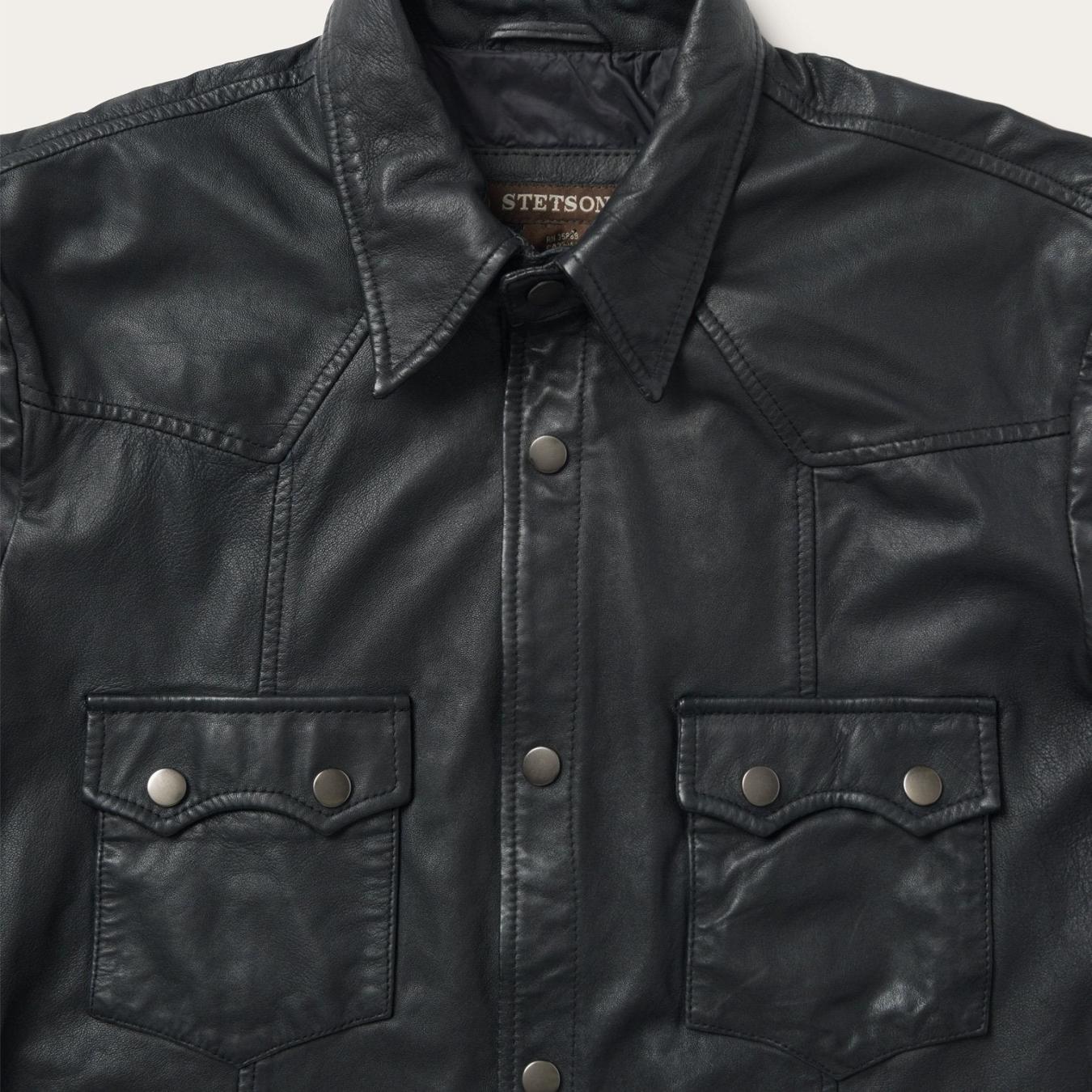 Men Jackets Stetson Leather Western Shirt Jacket Black