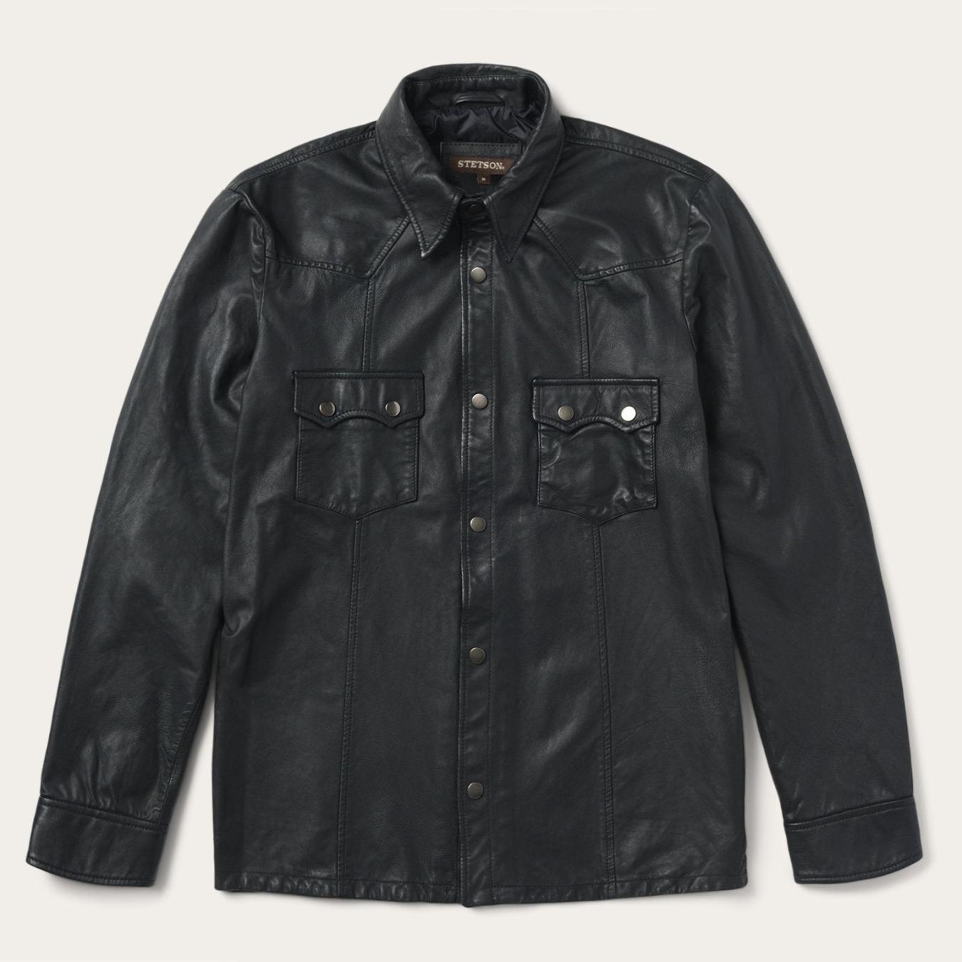 Men Jackets Stetson Leather Western Shirt Jacket Black