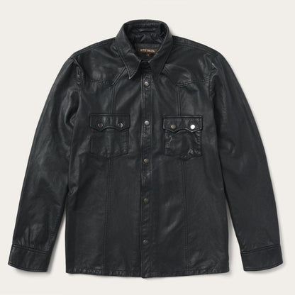 Men Jackets Stetson Leather Western Shirt Jacket Black