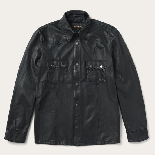 Men Jackets Stetson Leather Western Shirt Jacket Black