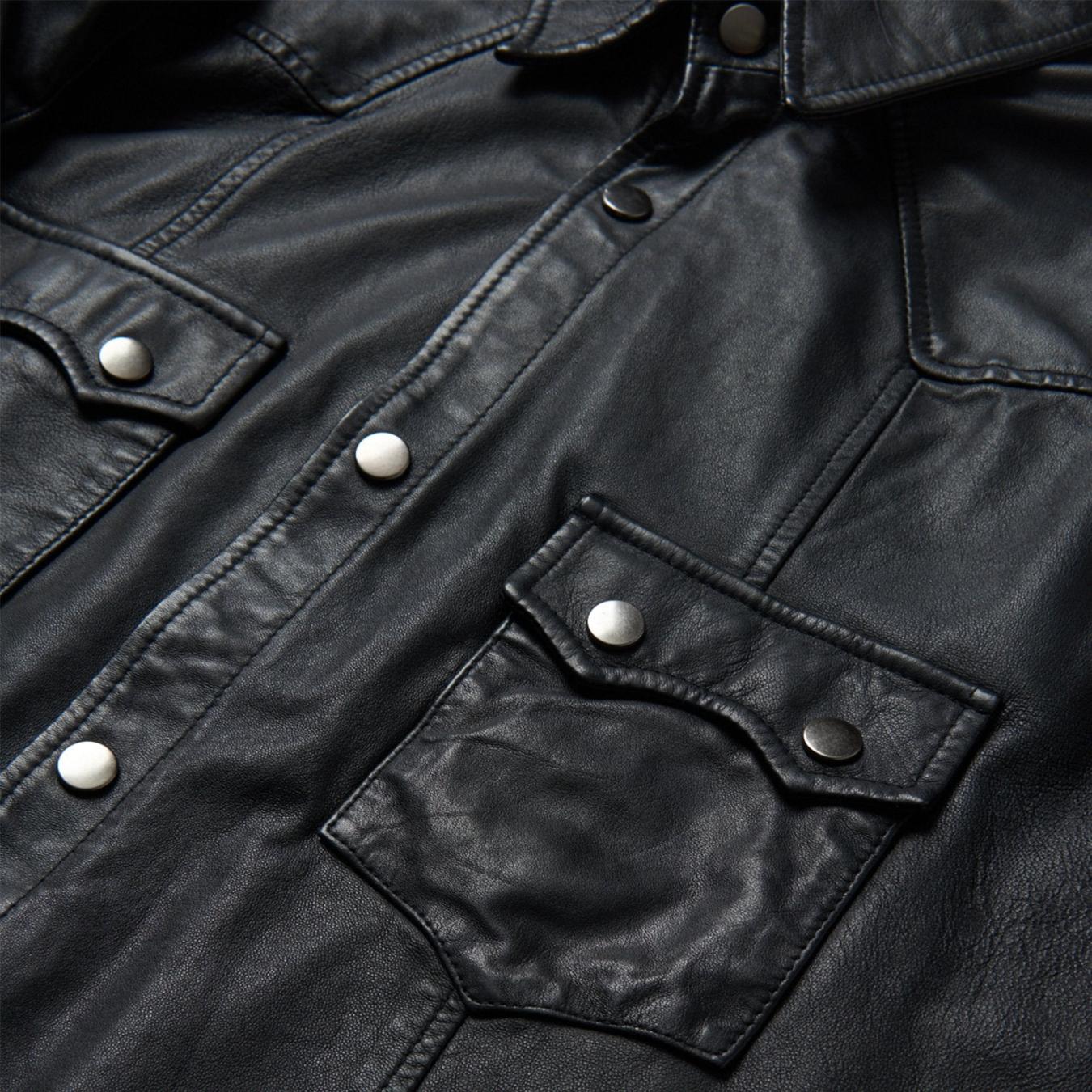 Men Jackets Stetson Leather Western Shirt Jacket Black