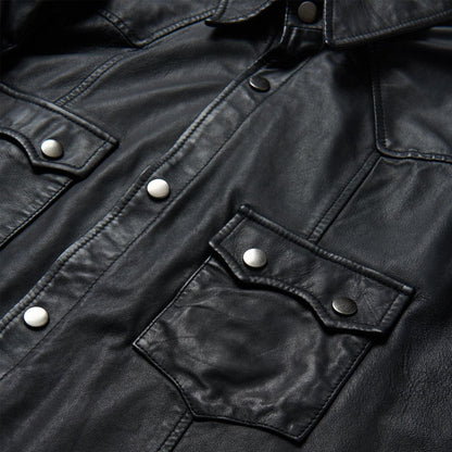 Men Jackets Stetson Leather Western Shirt Jacket Black