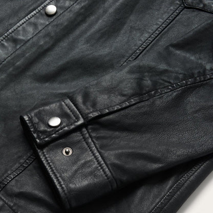 Men Jackets Stetson Leather Western Shirt Jacket Black