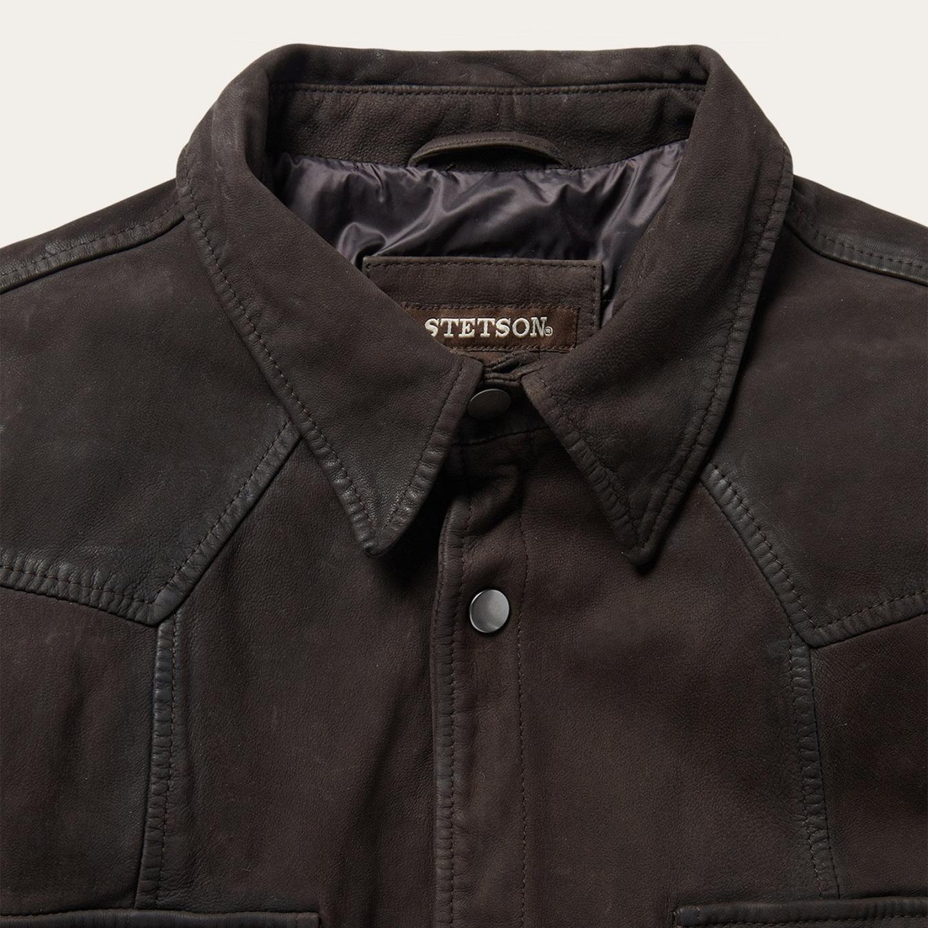 Men Jackets Stetson Leather Western Shirt Jacket Brown