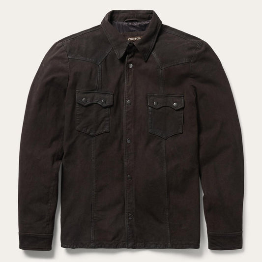 Men Jackets Stetson Leather Western Shirt Jacket Brown