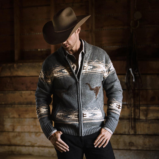 Men Jackets Stetson Longhorn Cardigan Grey