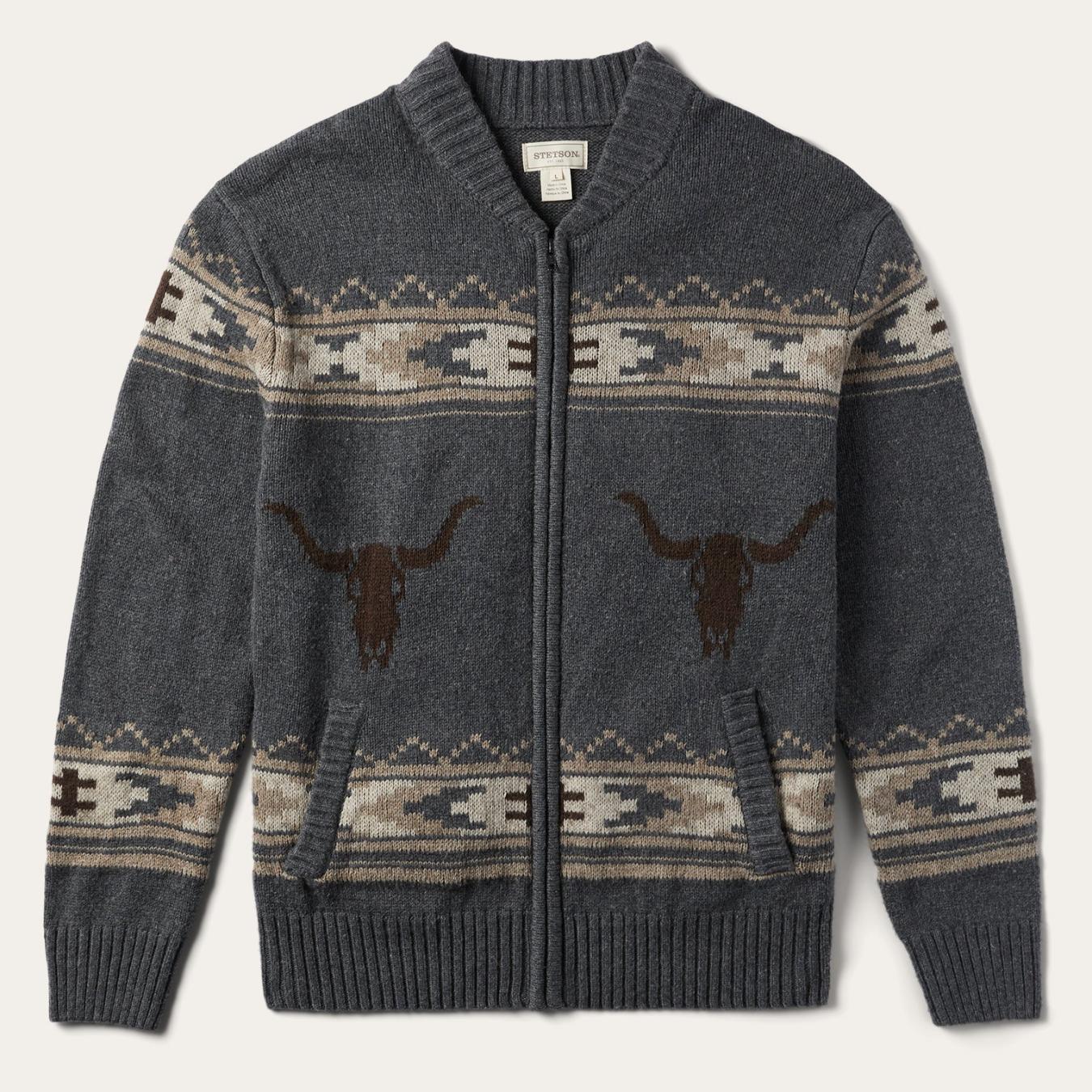 Men Jackets Stetson Longhorn Cardigan Grey