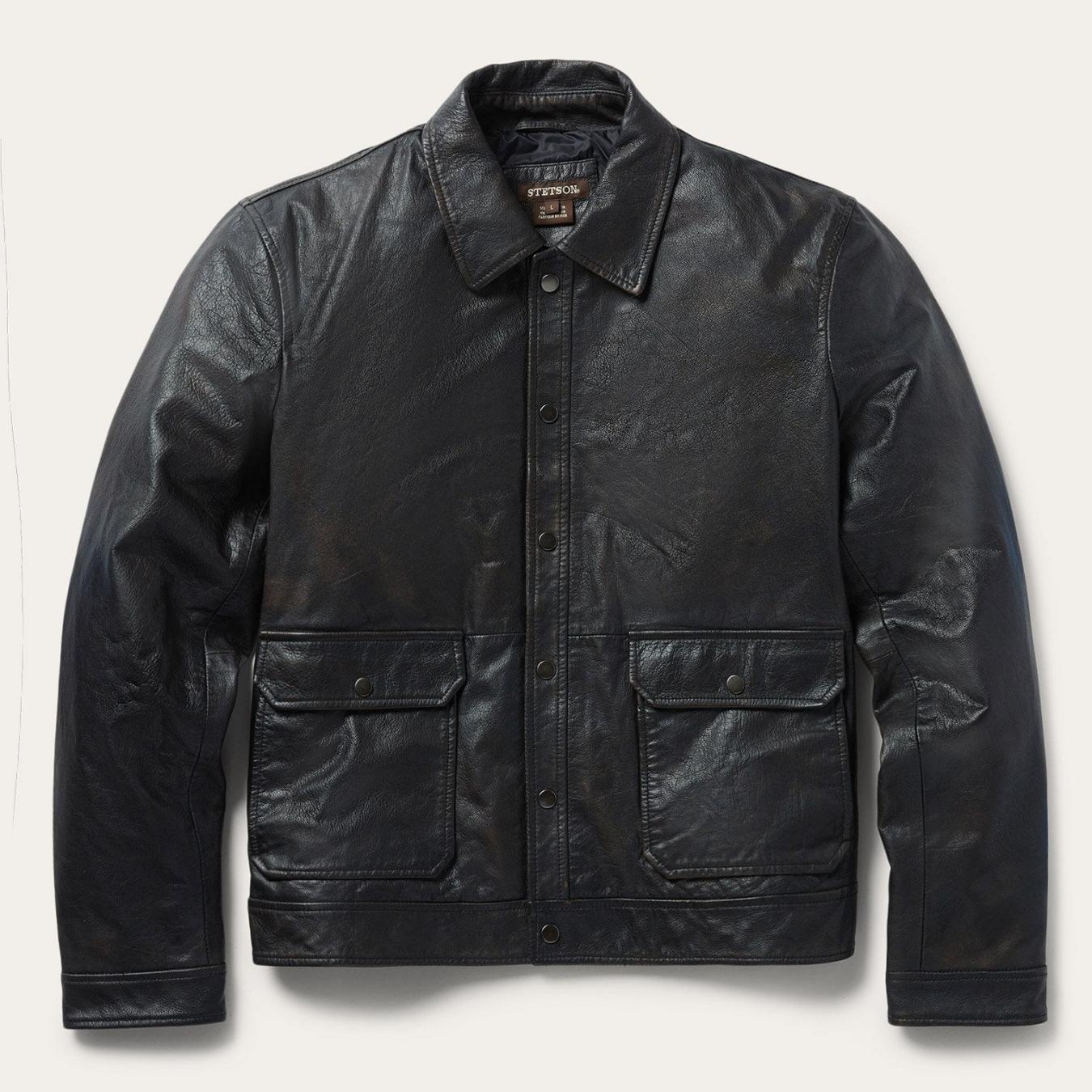 Men Jackets Stetson Snap Front Leather Jacket Brown