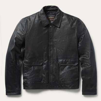 Men Jackets Stetson Snap Front Leather Jacket Brown