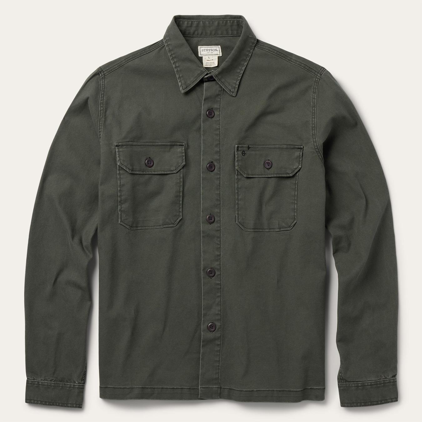 Men Jackets Stetson Stretch Canvas Jac-Shirt Green
