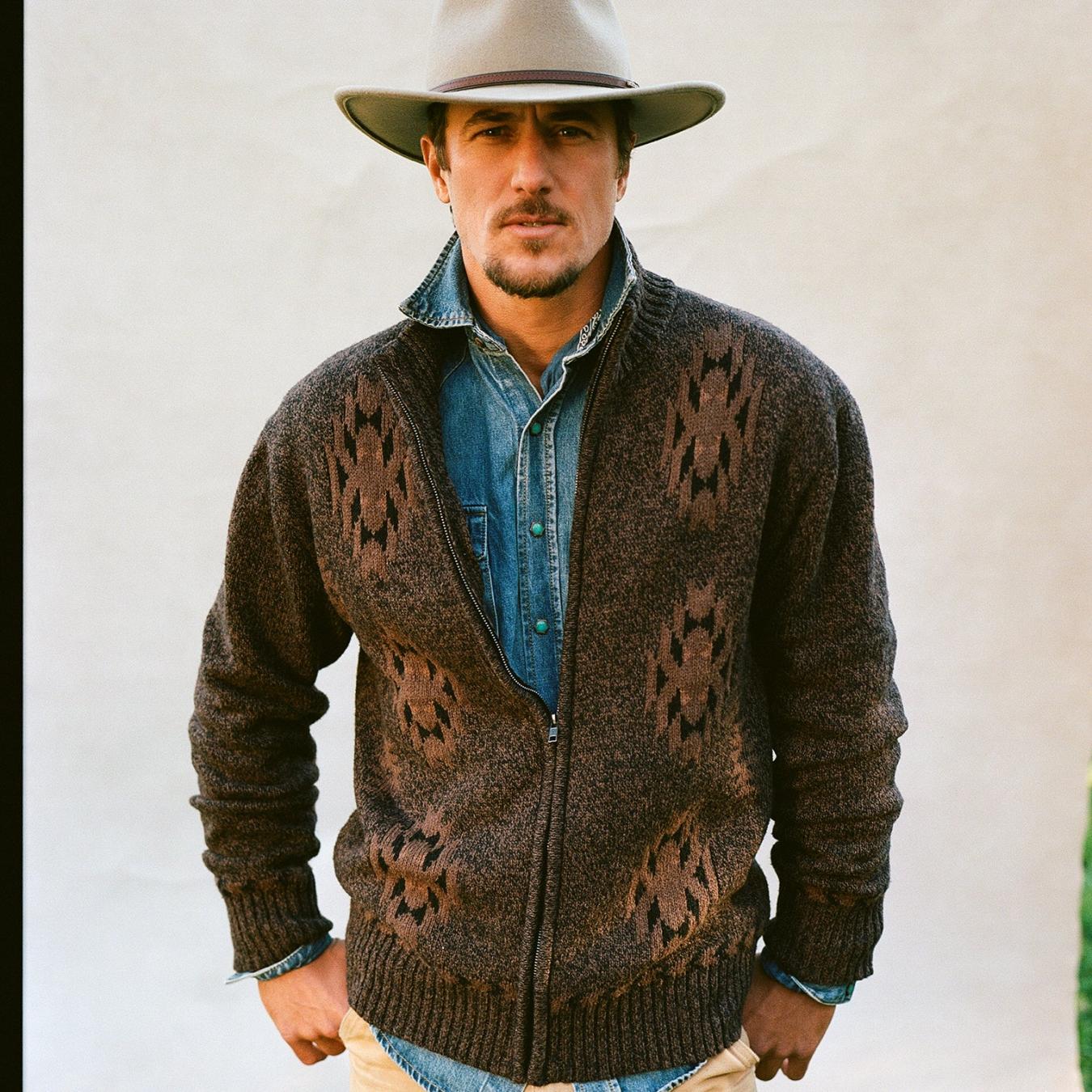 Men Jackets Stetson Vertical Aztec Cardigan Brown