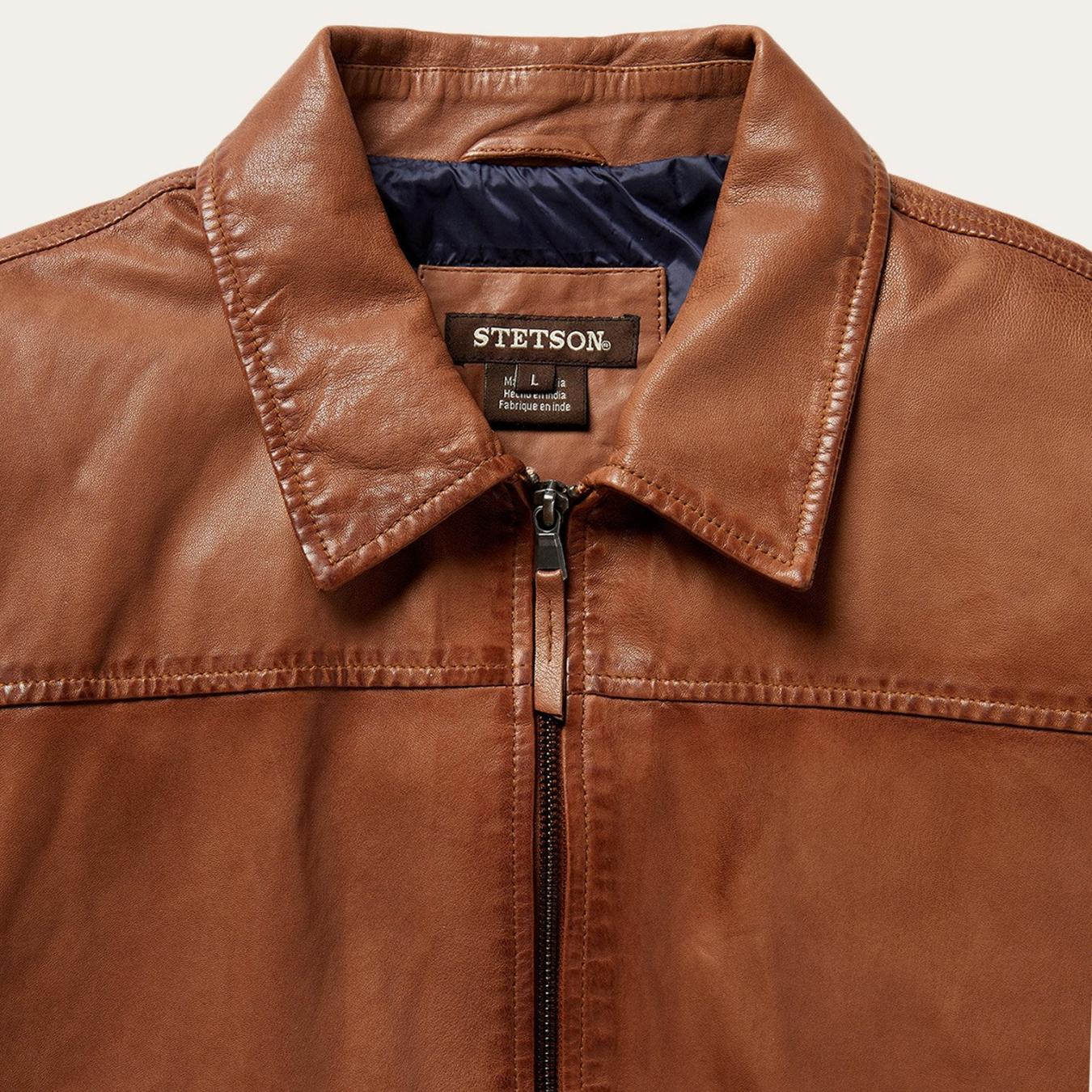 Men Jackets Stetson Zip-Front Lightweight Leather Jacket Brown