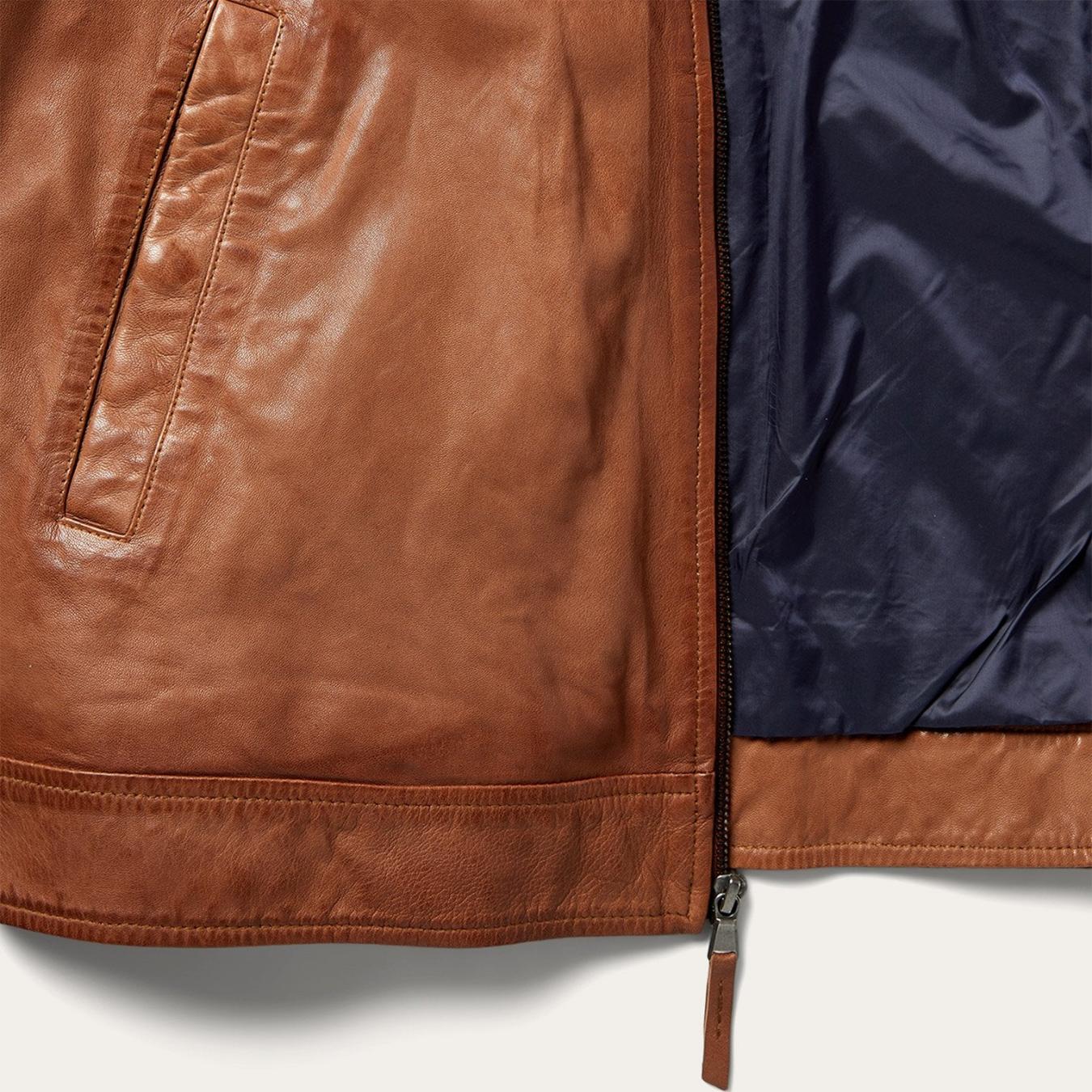 Men Jackets Stetson Zip-Front Lightweight Leather Jacket Brown