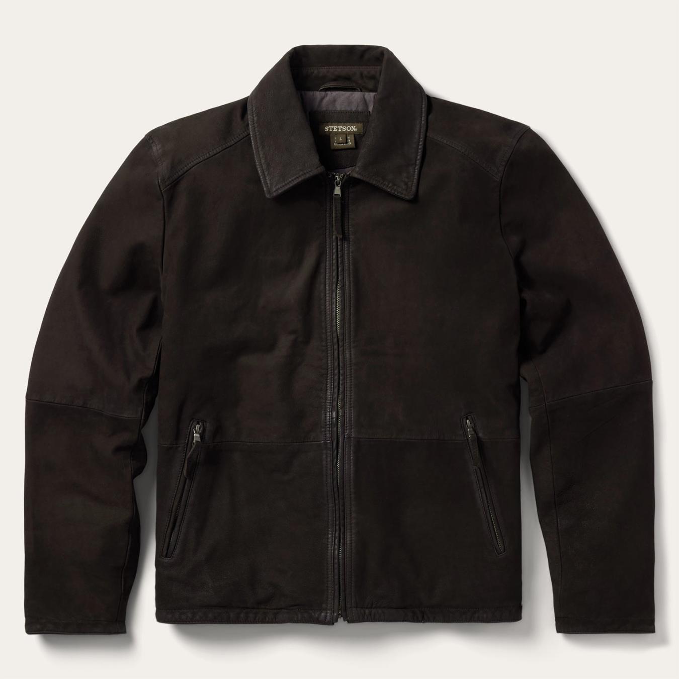 Men Jackets Stetson Zip Front Suede Leather Jacket Brown