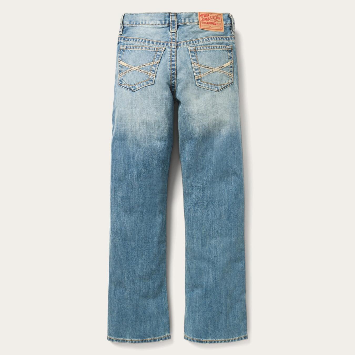 Men Modern Cut Stetson 1520 Fit Light Wash Jeans With Tacking Blue