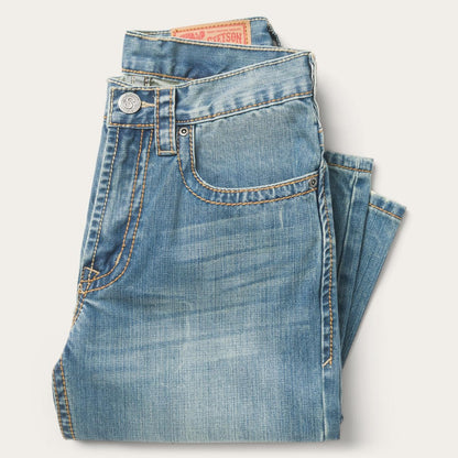 Men Modern Cut Stetson 1520 Fit Light Wash Jeans With Tacking Blue