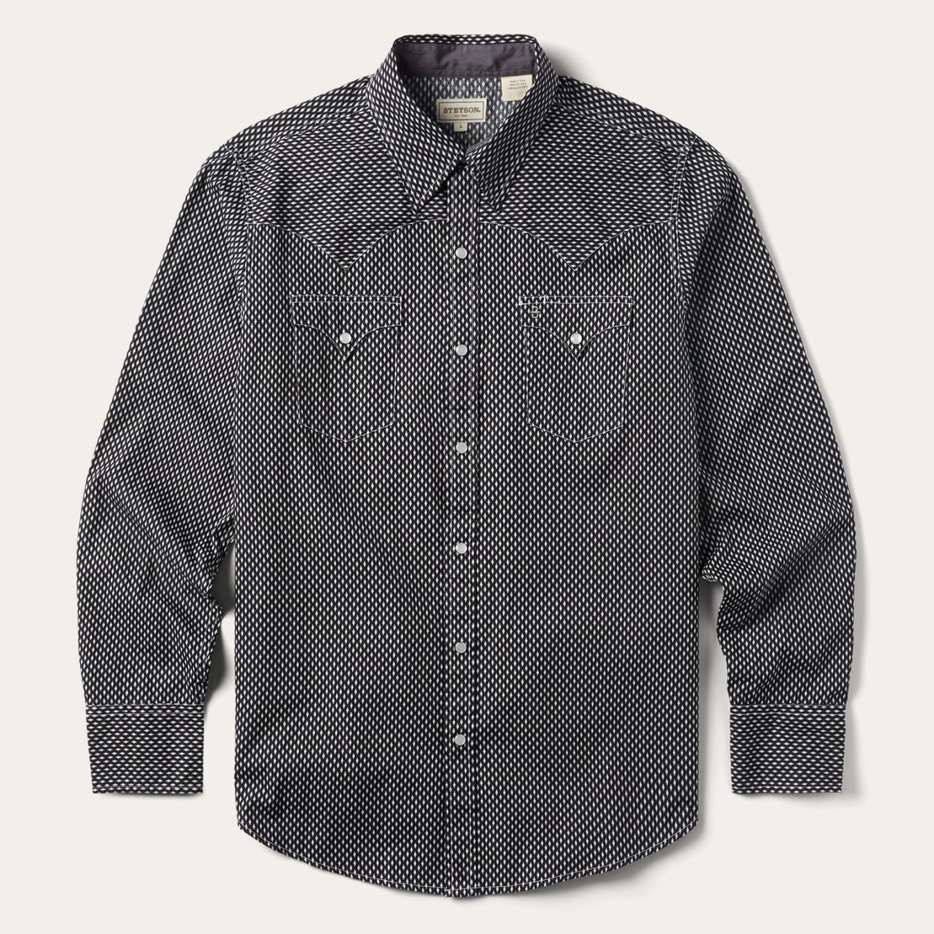 Men Modern Cut Stetson Black Diamond Shirt Black
