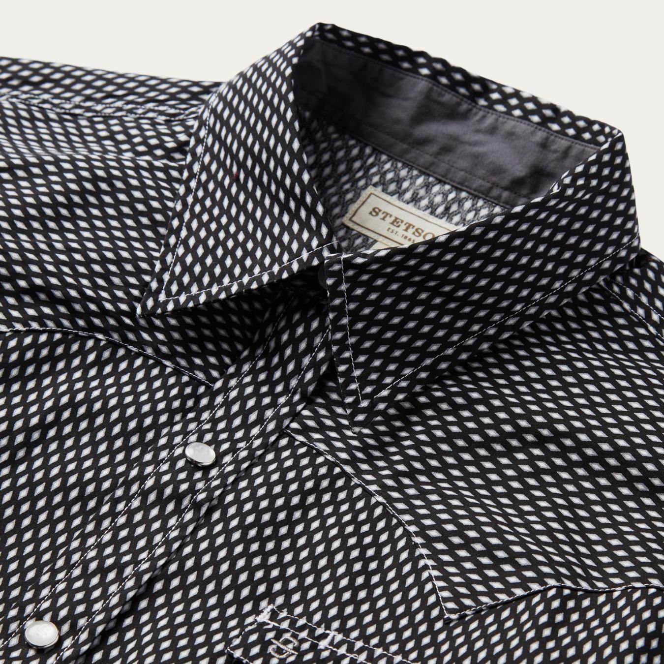 Men Modern Cut Stetson Black Diamond Shirt Black