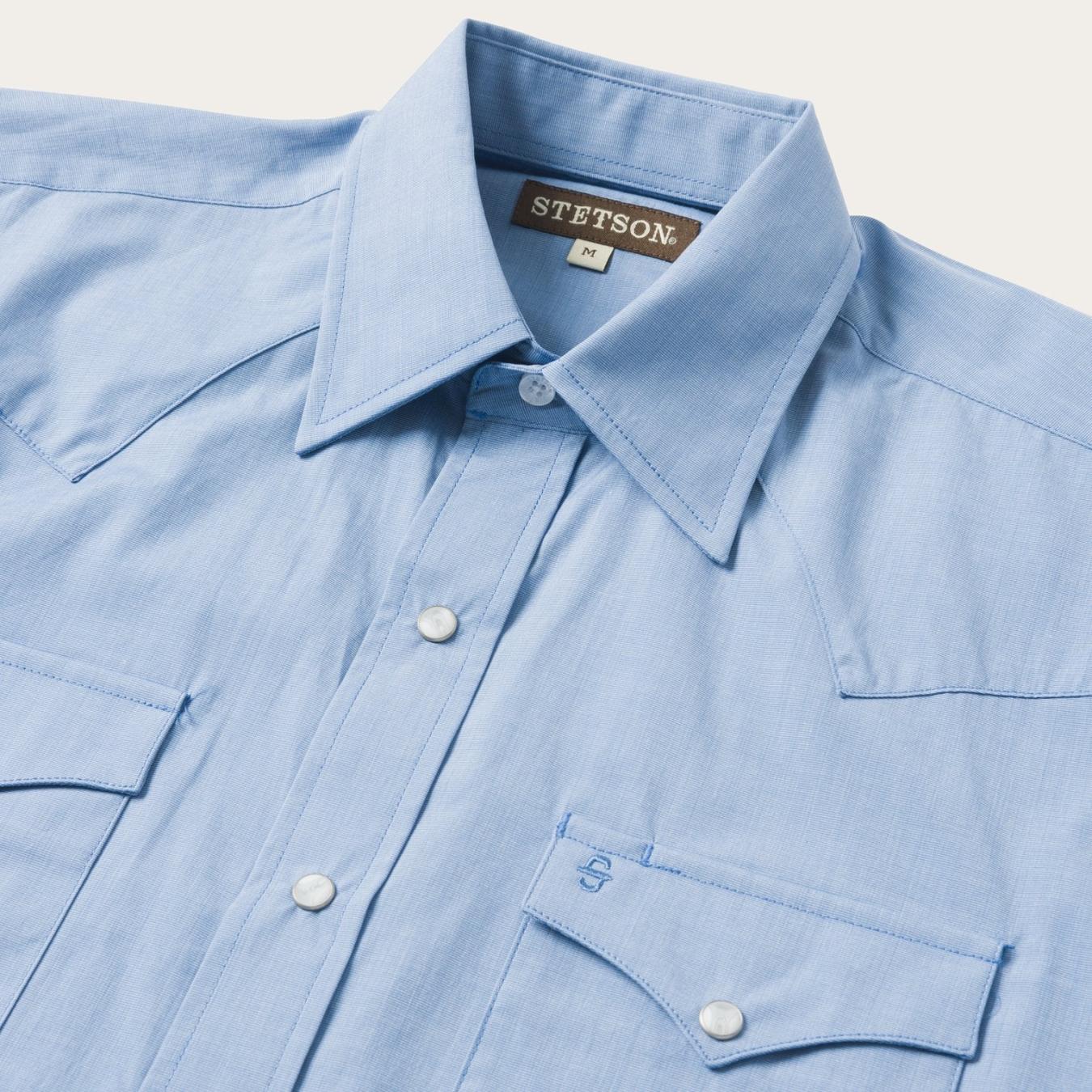 Men Modern Cut Stetson Blue End On End Solid Shirt Blue