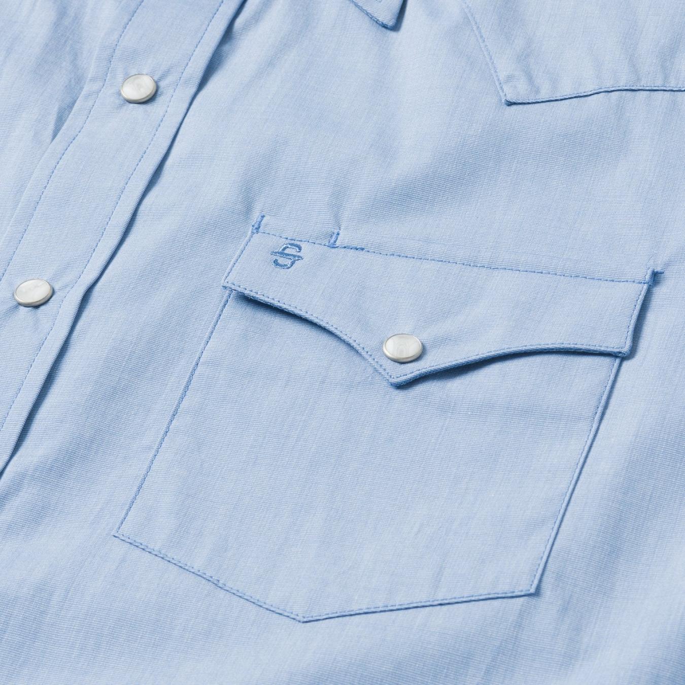 Men Modern Cut Stetson Blue End On End Solid Shirt Blue