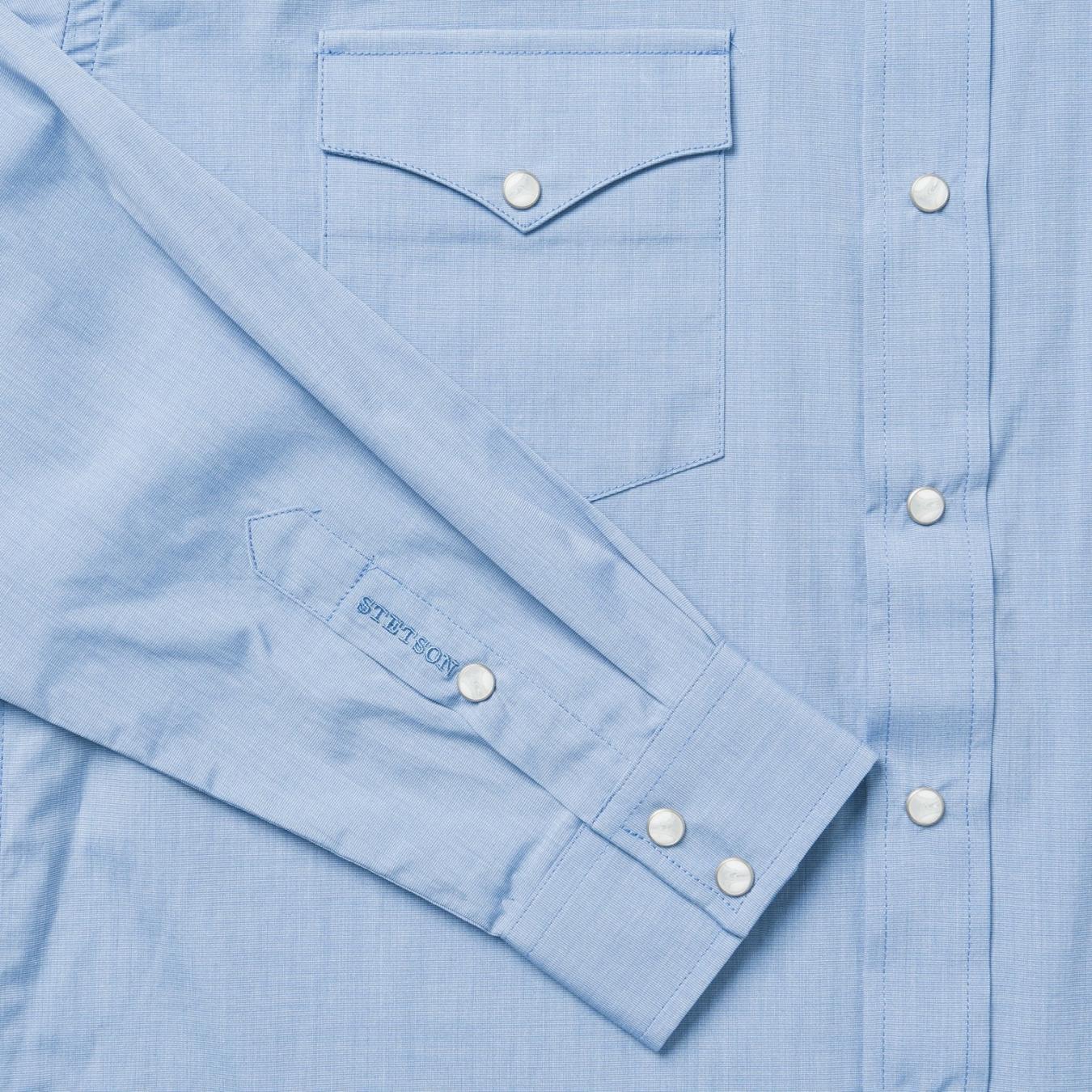 Men Modern Cut Stetson Blue End On End Solid Shirt Blue