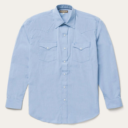Men Modern Cut Stetson Blue End On End Solid Shirt Blue