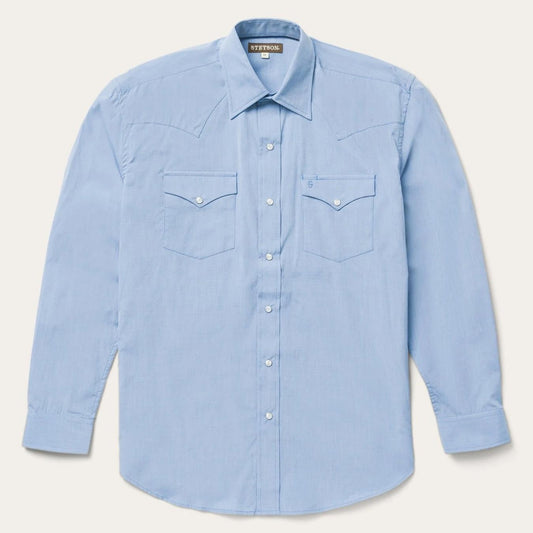 Men Modern Cut Stetson Blue End On End Solid Shirt Blue