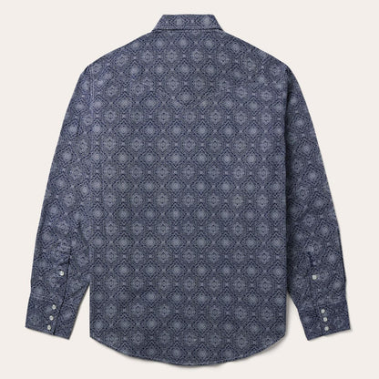 Men Modern Cut Stetson Blue Medallion Print Western Shirt Blue