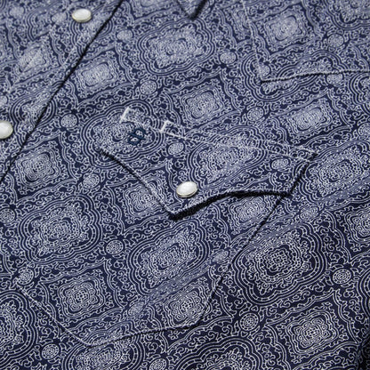Men Modern Cut Stetson Blue Medallion Print Western Shirt Blue