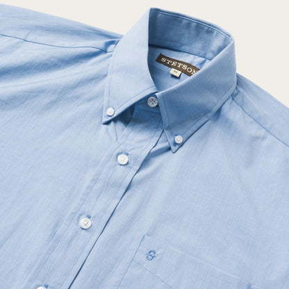 Men Modern Cut Stetson Blue Solid One-Pocket Snap-Front Shirt Blue