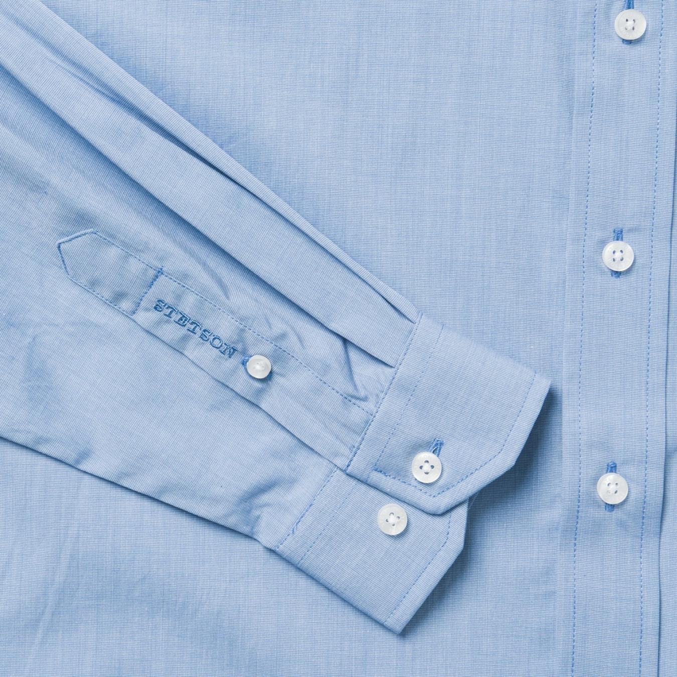 Men Modern Cut Stetson Blue Solid One-Pocket Snap-Front Shirt Blue
