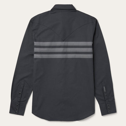 Men Modern Cut Stetson Border Stripe Twill Western Shirt Black