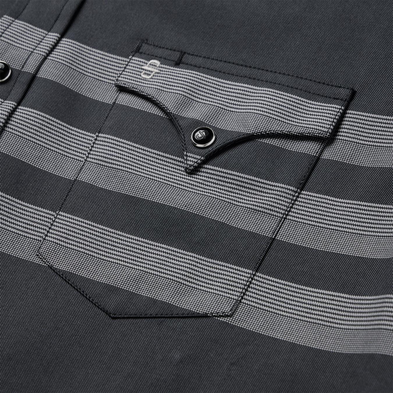 Men Modern Cut Stetson Border Stripe Twill Western Shirt Black