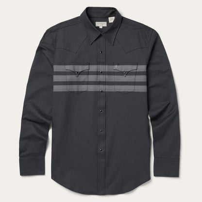 Men Modern Cut Stetson Border Stripe Twill Western Shirt Black