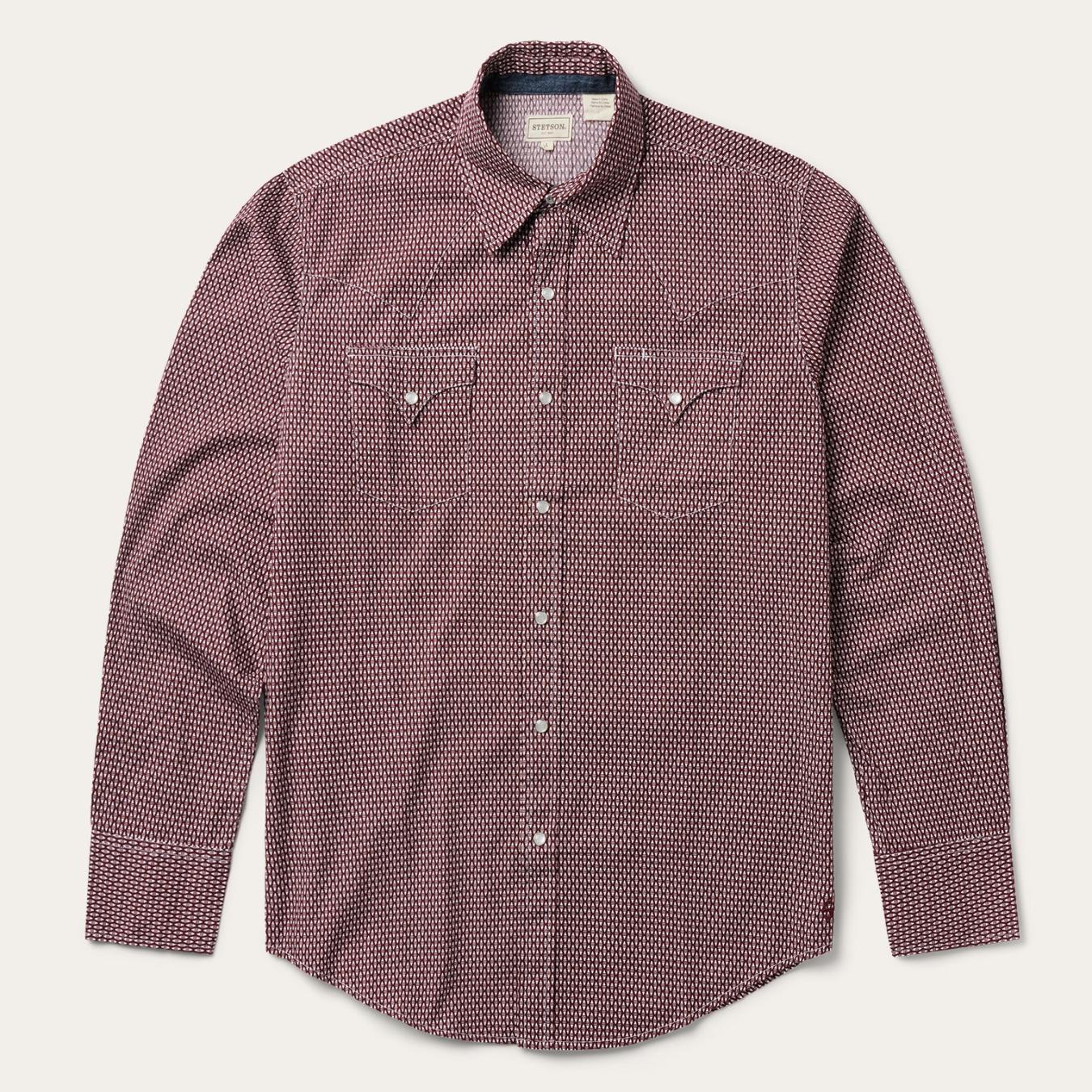 Men Modern Cut Stetson Broken Diamond Print Western Shirt Red