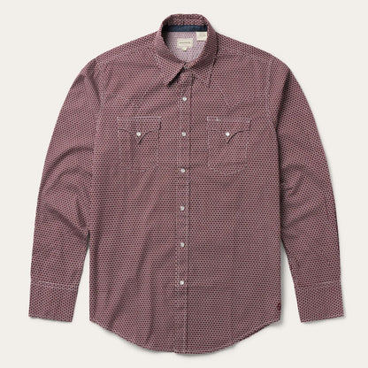 Men Modern Cut Stetson Broken Diamond Print Western Shirt Red