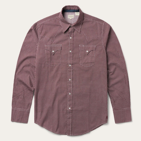 Men Modern Cut Stetson Broken Diamond Print Western Shirt Red