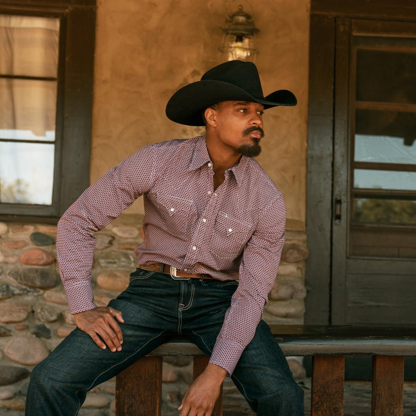 Men Modern Cut Stetson Broken Diamond Print Western Shirt Red