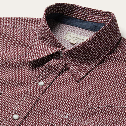 Men Modern Cut Stetson Broken Diamond Print Western Shirt Red