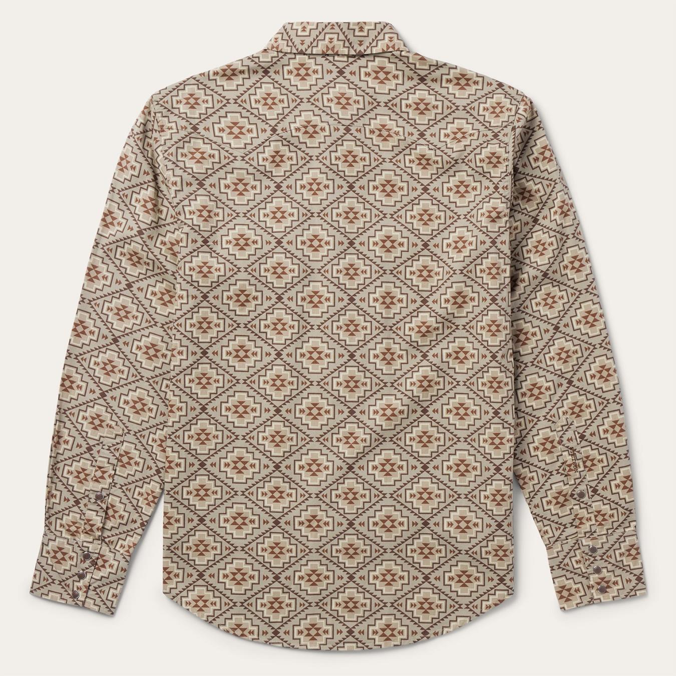 Men Modern Cut Stetson Brown Aztec Poplin Western Shirt Brown
